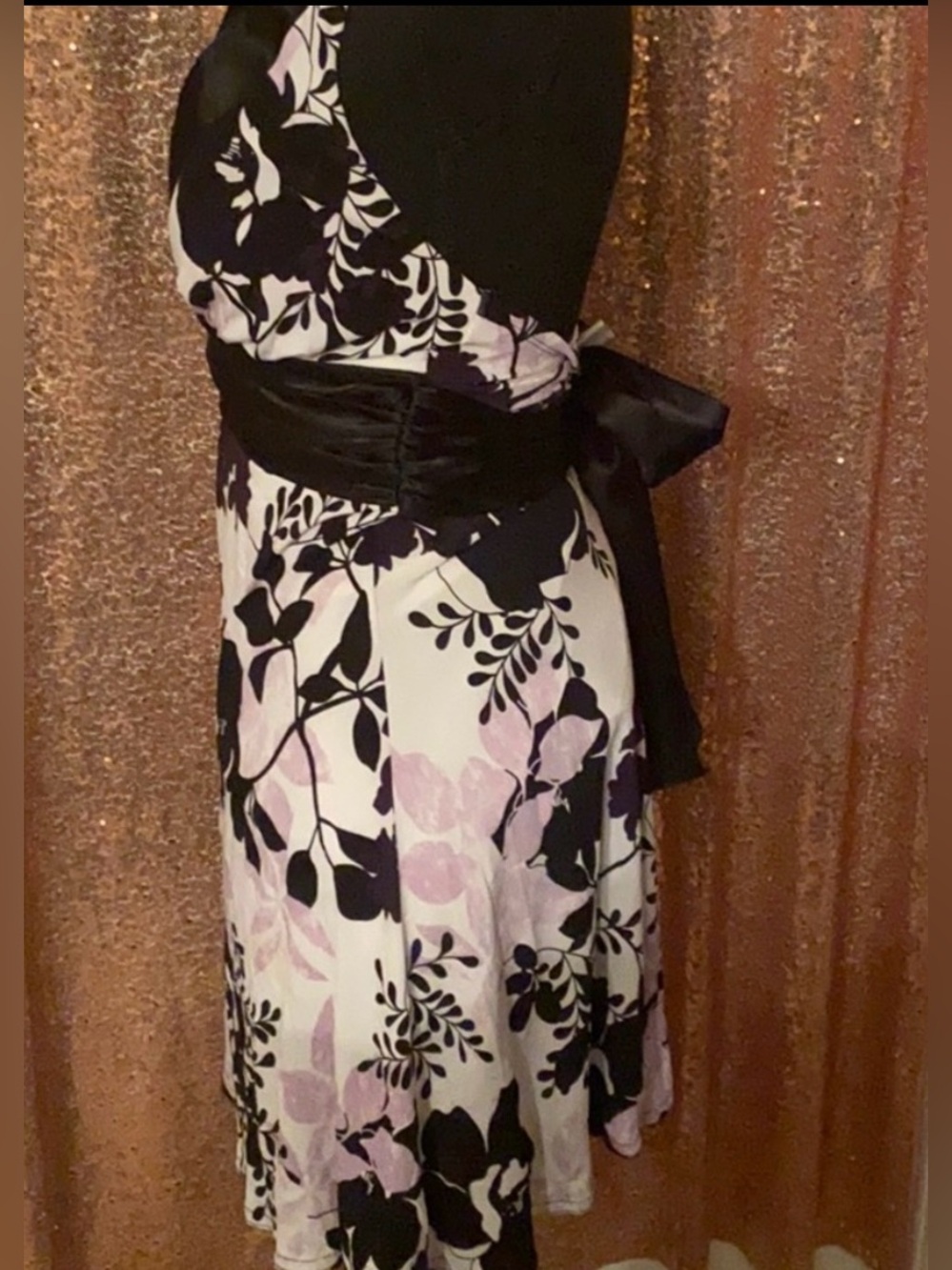 Women’s Sz 6 Dress Purple Black White Floral Stretch - Picture 3 of 4
